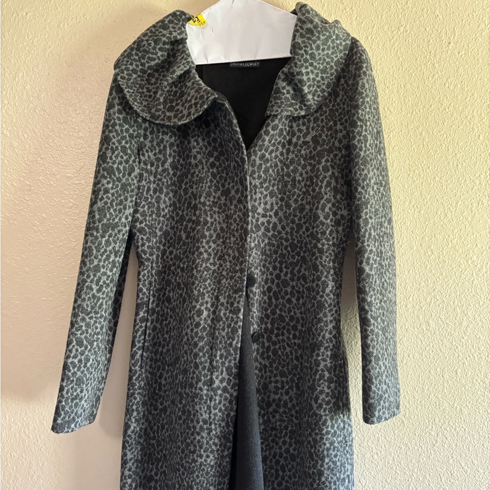 Cynthia Rowley Stylish Gray Wool Leopard Print Women's Coat